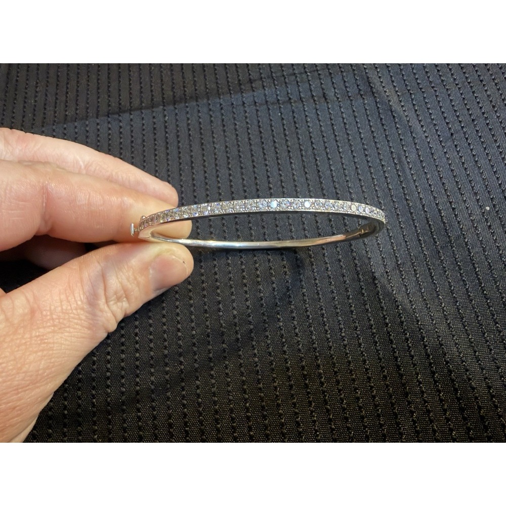 Elegant Pavé Diamond Accent Oval Bangle Bracelet Sterling Silver